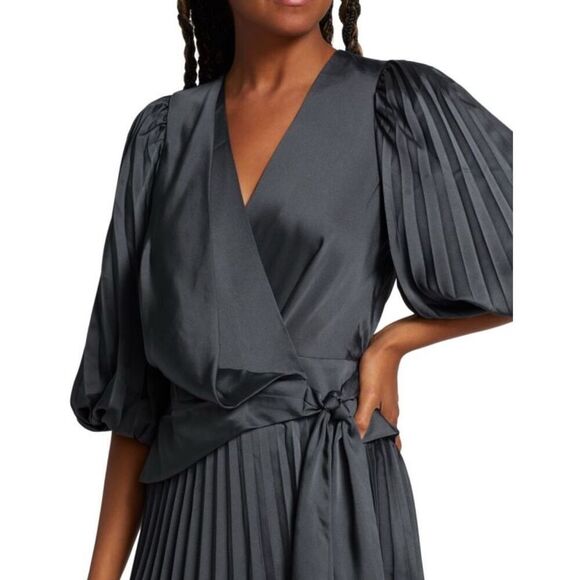 NWT ACLER satin wrap pleated Harlem dress in petrol US 4, $399 - Picture 3 of 13